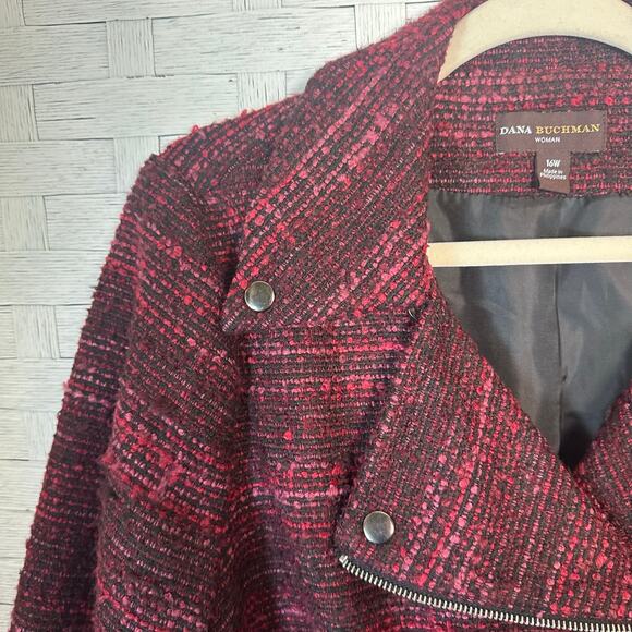 Dana Buchman blazer jacket red Burgundy aviator side zip pockets plus size - Picture 3 of 9
